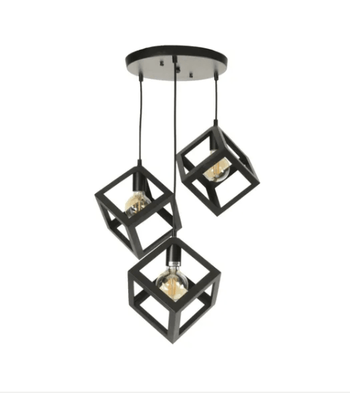 Lámpara Colgante 3 Cubos Negros | Diseño Moderno Ajustable