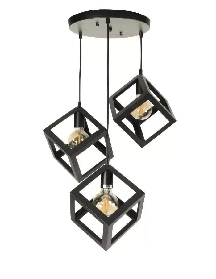 Lámpara Colgante 3 Cubos Negros | Diseño Moderno Ajustable