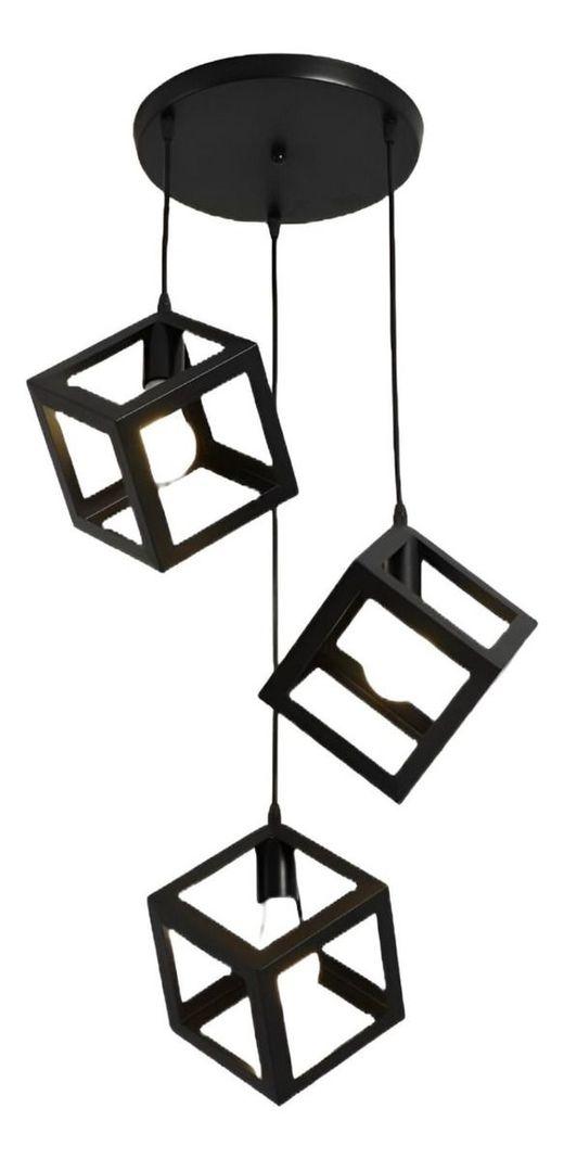 Lámpara Colgante 3 Cubos Negros | Diseño Moderno Ajustable