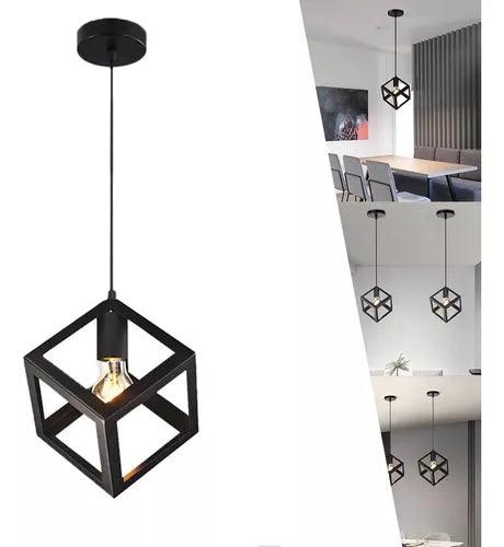 💡 Lámpara Colgante Cubo Negra – Estilo Industrial Moderno