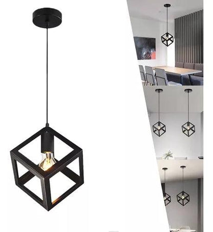 💡 Lámpara Colgante Cubo Negra – Estilo Industrial Moderno