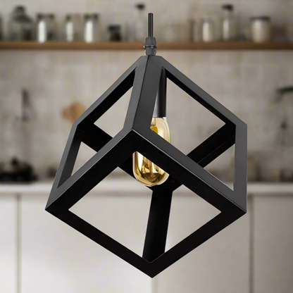 💡 Lámpara Colgante Cubo Negra – Estilo Industrial Moderno