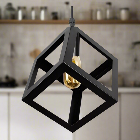 💡 Lámpara Colgante Cubo Negra – Estilo Industrial Moderno